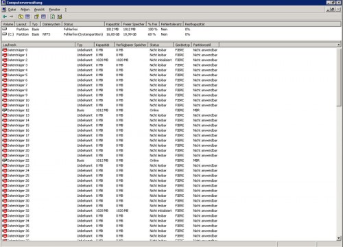 Visible volumes previous to installing the RDAC driver