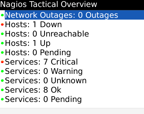 Picture 2: Viewing the Nagios TAC on a BlackBerry